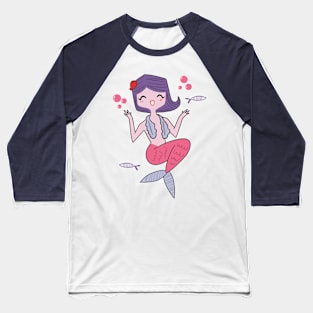 Cute Mid Century Modern Inspired Mermaid Drawing Baseball T-Shirt